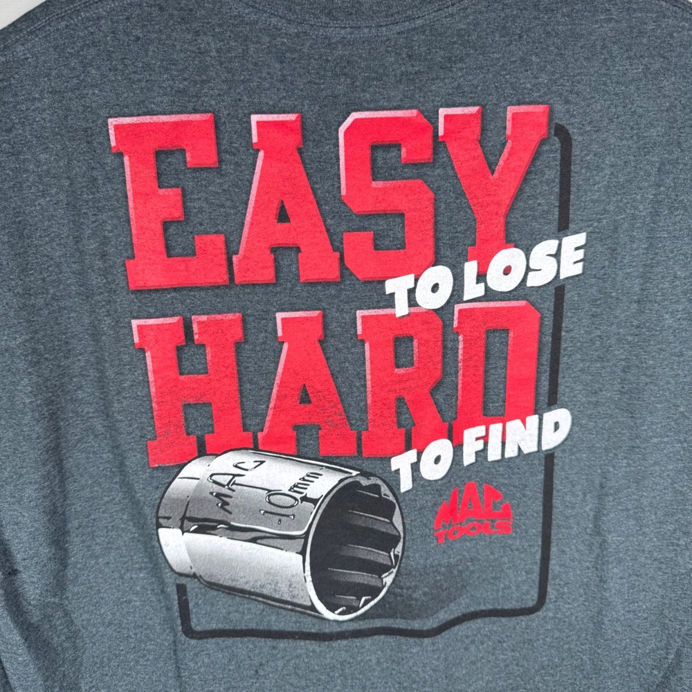 Mac Tools T-Shirt Mens 2XL Gray Easy To Lose Hard To Find 10mm Socket Graphic